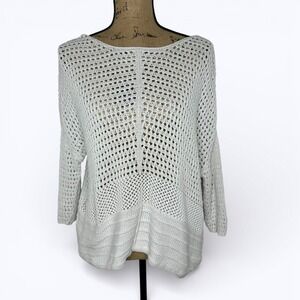 Loft Lounge White Open Knit Cotton Sweater Slouchy Coastal Beach Coverup Sz XL‎